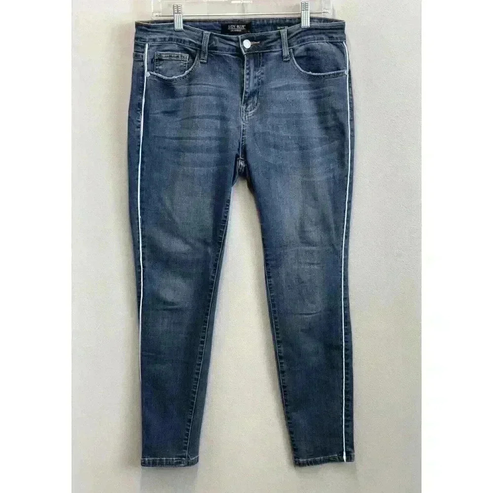 Judy Blue Jeans Women's Sz 13/31 Skinny Fit White Side‎ Seam Distressed Denim